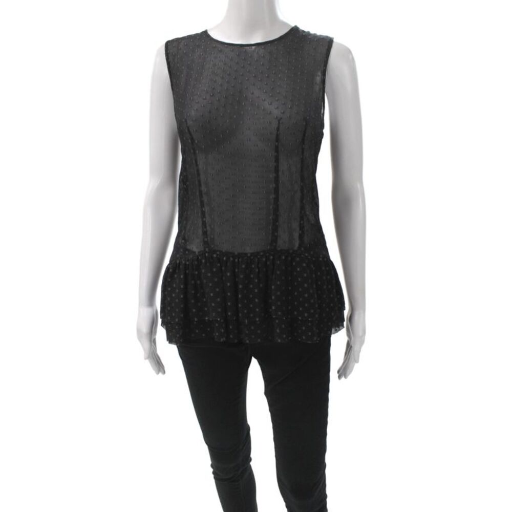 Theory Womens Basic Polka Dot Sleeveless Round Neck Button Blouse Size S